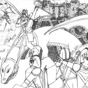Renais will fall. It is inevitable.
This picture looks a lot more epic on paper. Due to the nature of it, I can't ink it. There's just too much in the background for me to go over it. Because it's just done in pencil, the scanner doesn't like it that muc