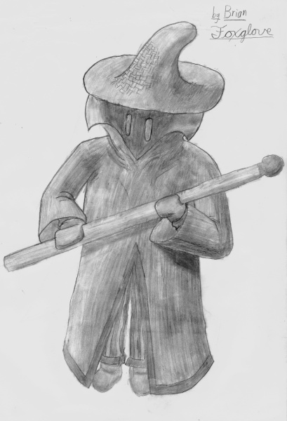 Black Mage:
I freehanded this, but it was obviously inspired by the Black Mage (AKA "Wizard") from Final Fantasy.